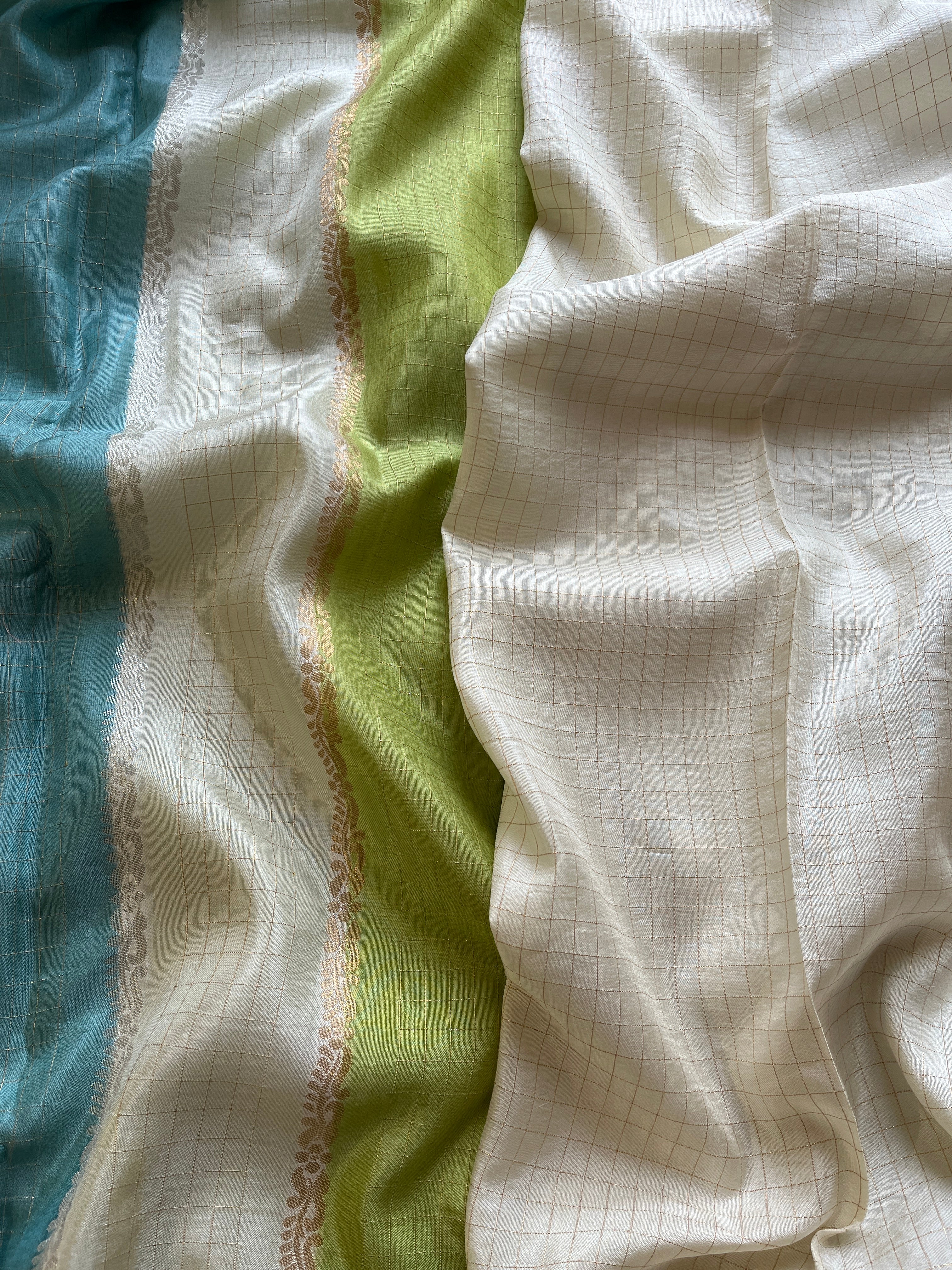 Blue and Green Viscose Silk Saree